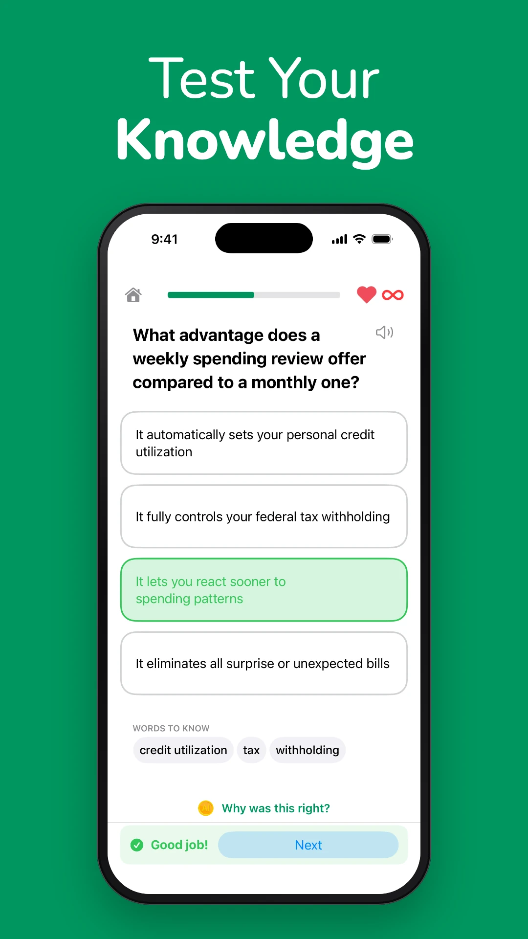 Test your knowledge: a CentIQ quiz question answered correctly in the iPhone app